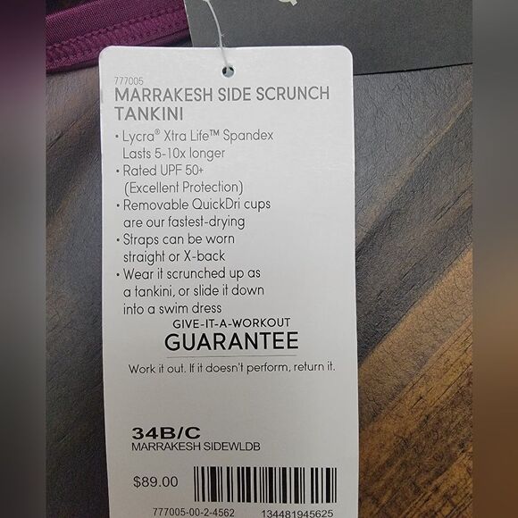 Athleta Marrakesh Side Scrunch Tankini Lycra UPF 50+ Maroon Quickdri 32D/DD - Picture 5 of 8